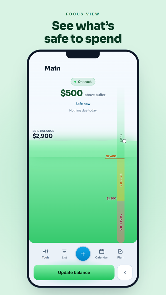Keep Above dashboard — see what's safe to spend